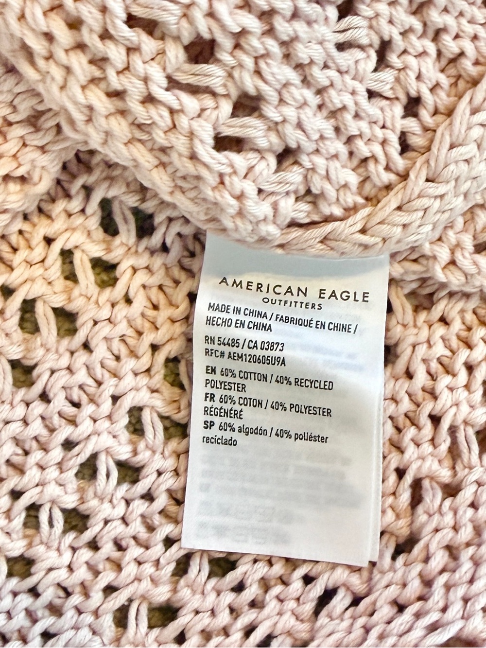 American Eagle Blush Pink Long sleeve Crochet Open-Weave Top Size M - Picture 5 of 6